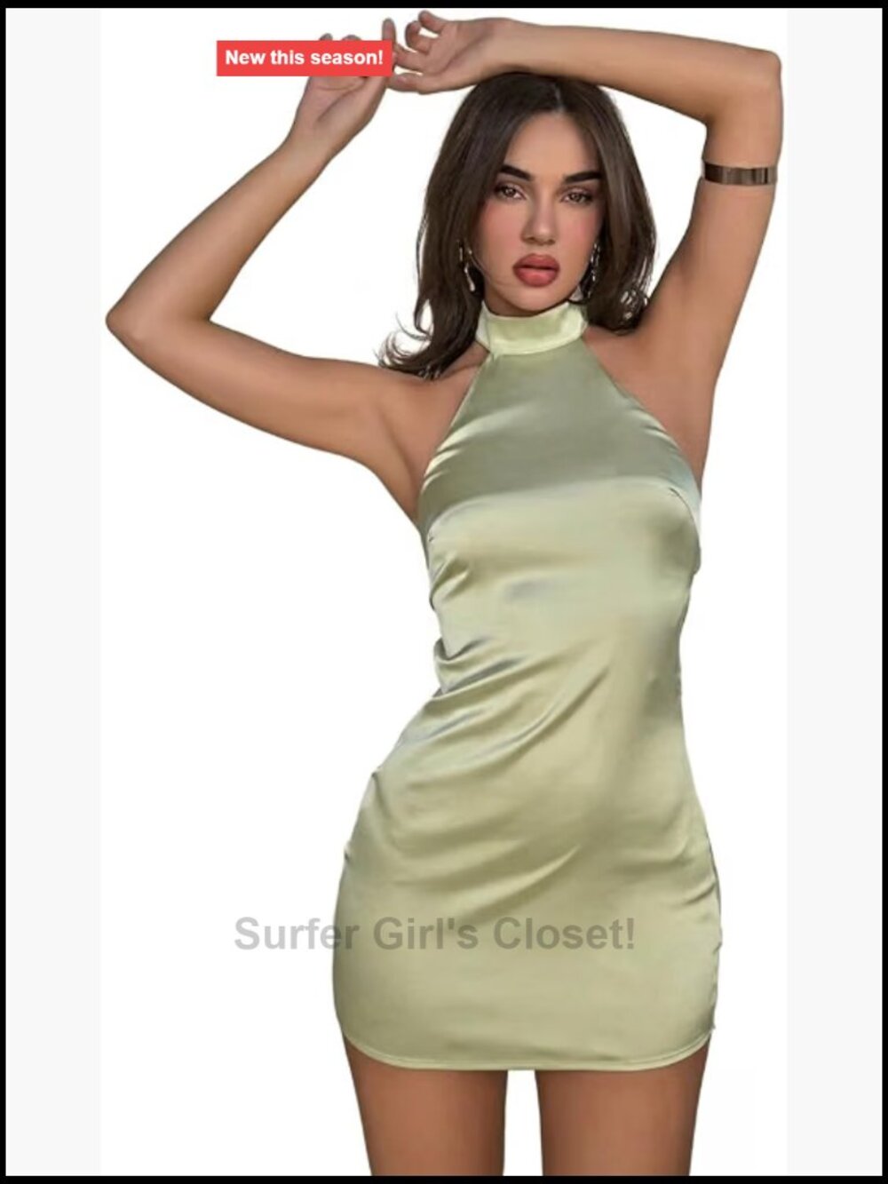 Halter Neck Satin Mini Dress Backless Bodycon Pencil Hem Party Dress Sleeveless